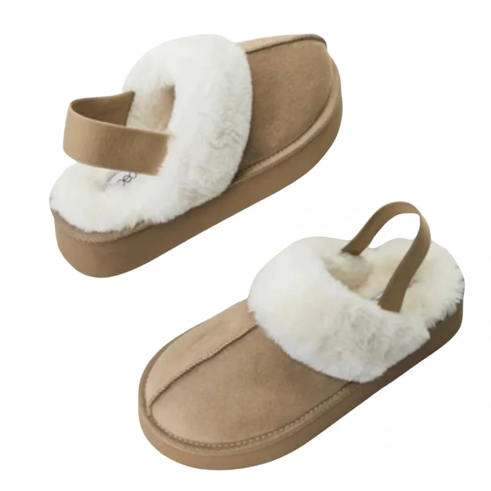 •Levaine• Platform Faux Suede Fur Lined Cozy Mule - Picture 3 of 4